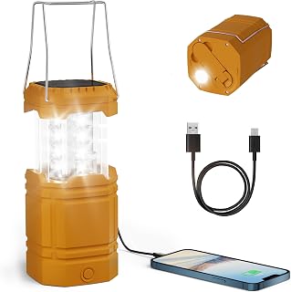 Rechargeable Lantern,Solar Hand Crank LED Camping Light with Bright Flashlight,USB Charger,IPX4 Waterproof,Battery Powered Emergency Lights for Power Outage,Hiking,Fishing,Hurricane,Storm,Survival Kit