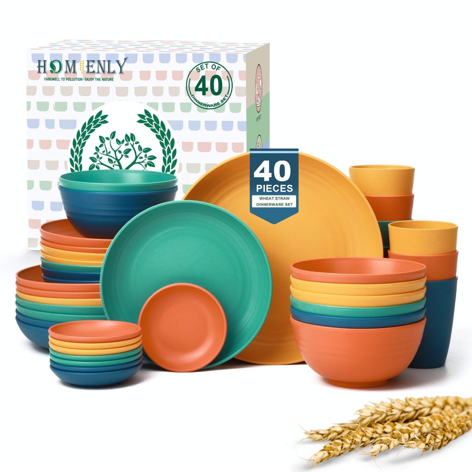Photo 1 of Homienly 40-Piece Wheat Straw Dinnerware Set for 8