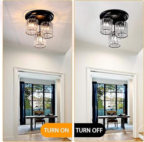 Miniatura 4 de Lámpara de techo semiempotrada de 3 luces, lámpara industrial de cristal negro de 11.8 pulgadas para entrada, lámparas de techo con pantalla de