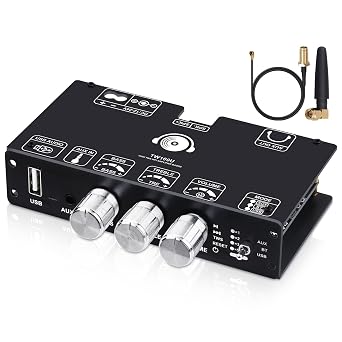 TW100U Mono Bluetooth Amplifier Board, 100W | TPA3116D2 mono board with TWS pairing, Bluetooth, AUX and USB inputs plus bass and treble controls, DC 12-24V.