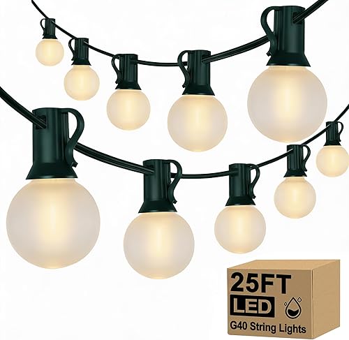 Miniatura 18 de Tira de luces de 25 pies LED G40 para exteriores, tipo esfera, impermeables, luces de patio con 13 bombillas blancas cálidas, luz colgante