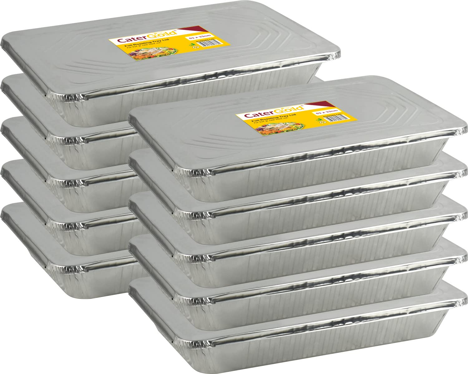 Catergold Large Rectangle Disposable Aluminium Foil Trays with Lids 52 x 33 x 8cm Approx (10 Pack)