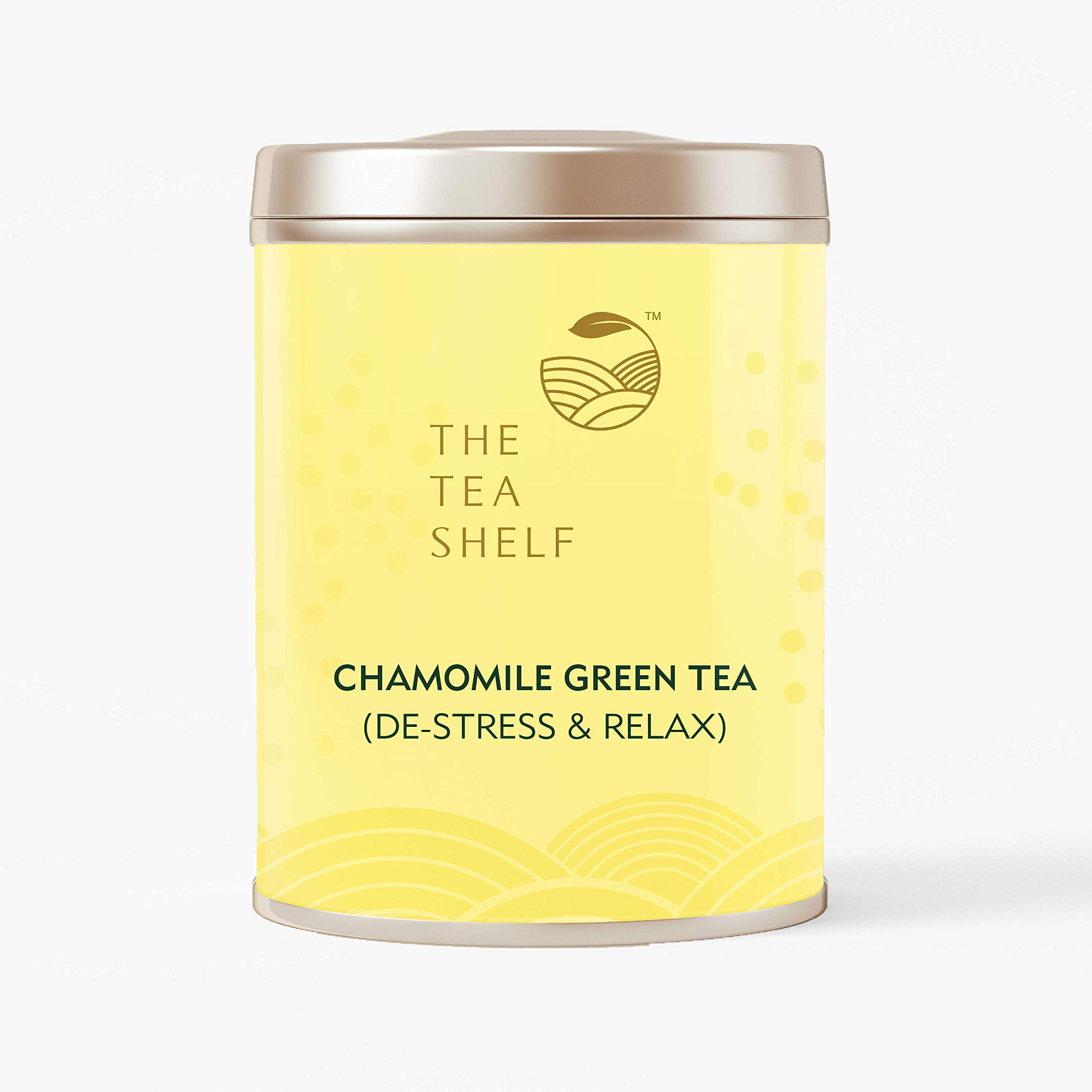 The Tea Shelf Chamomile Green Tea 50 Grams (20 Cups), Naturally Soothing and Calming Loose Leaf Tea with Natural Chamomile Flowers.