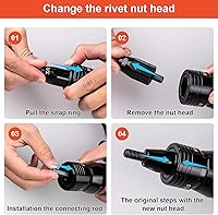 Vista 5 de Pistola neumática de tuerca remachadora con cabeza autoblocante de 10-24, 1/4, 5/16 y 3/8, pistola de remache de aire de velocidad ajustable, kit