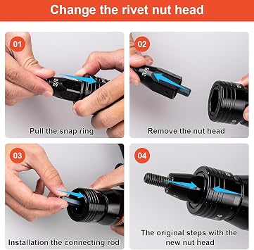 Clatoon Pneumatic Rivet Nut Gun with 10-24, 1/4, 5/16, 3/8 SelfLocking Head