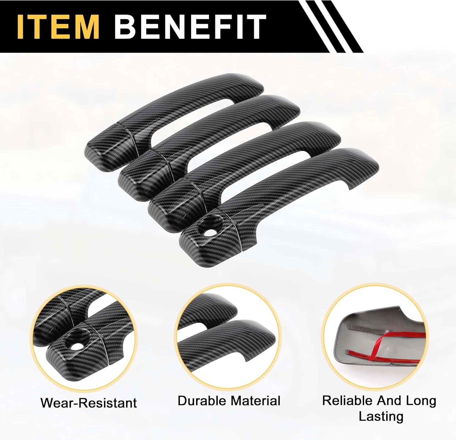 4pcs Exterior Door Handle Cover Car Door Handle Protector for Toyota Tundra 2007-2020, ABS Carbon Fiber Pattern Black