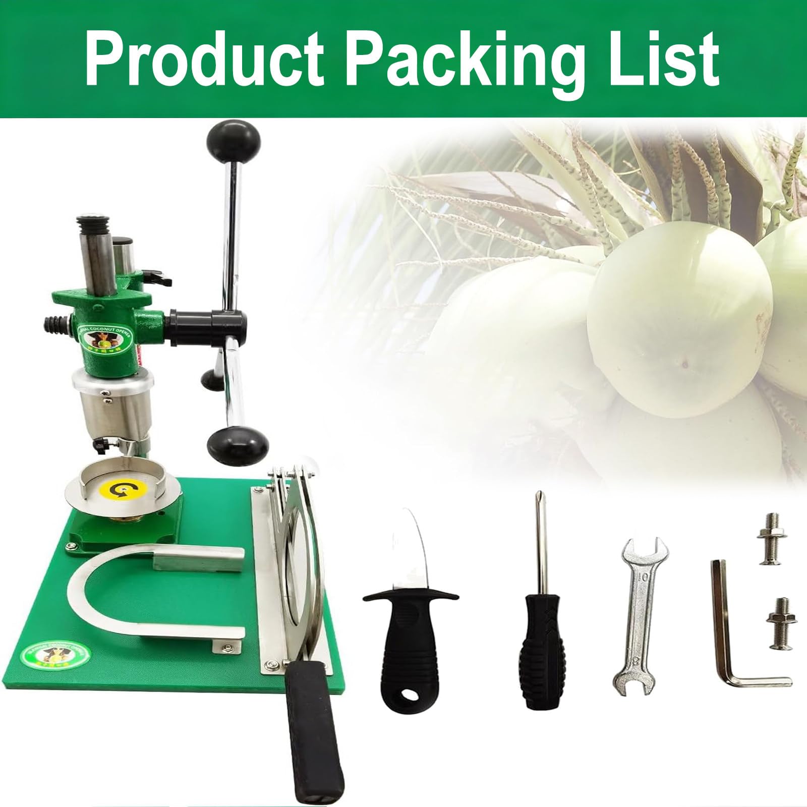 Macchina Apri Cocco Manuale per Noci di Cocco Tenere, Macchina per Aprire e Sbucciare con Impugnatura Antiscivolo, Operazione User-Friendly, Trapanatura Verticale di Noci di Cocco Three Handles