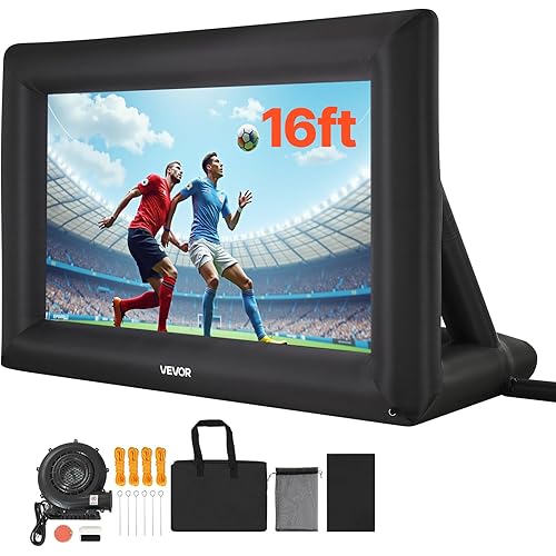VEVOR 16FT Inflatable Projector Screen, Inflatable Movie Screen Outdoor with 250W Air Blower Projector Screen Oxford Fabric Material Blow Up Screen for Outdoor Backyard, Home Theater, Theme Party