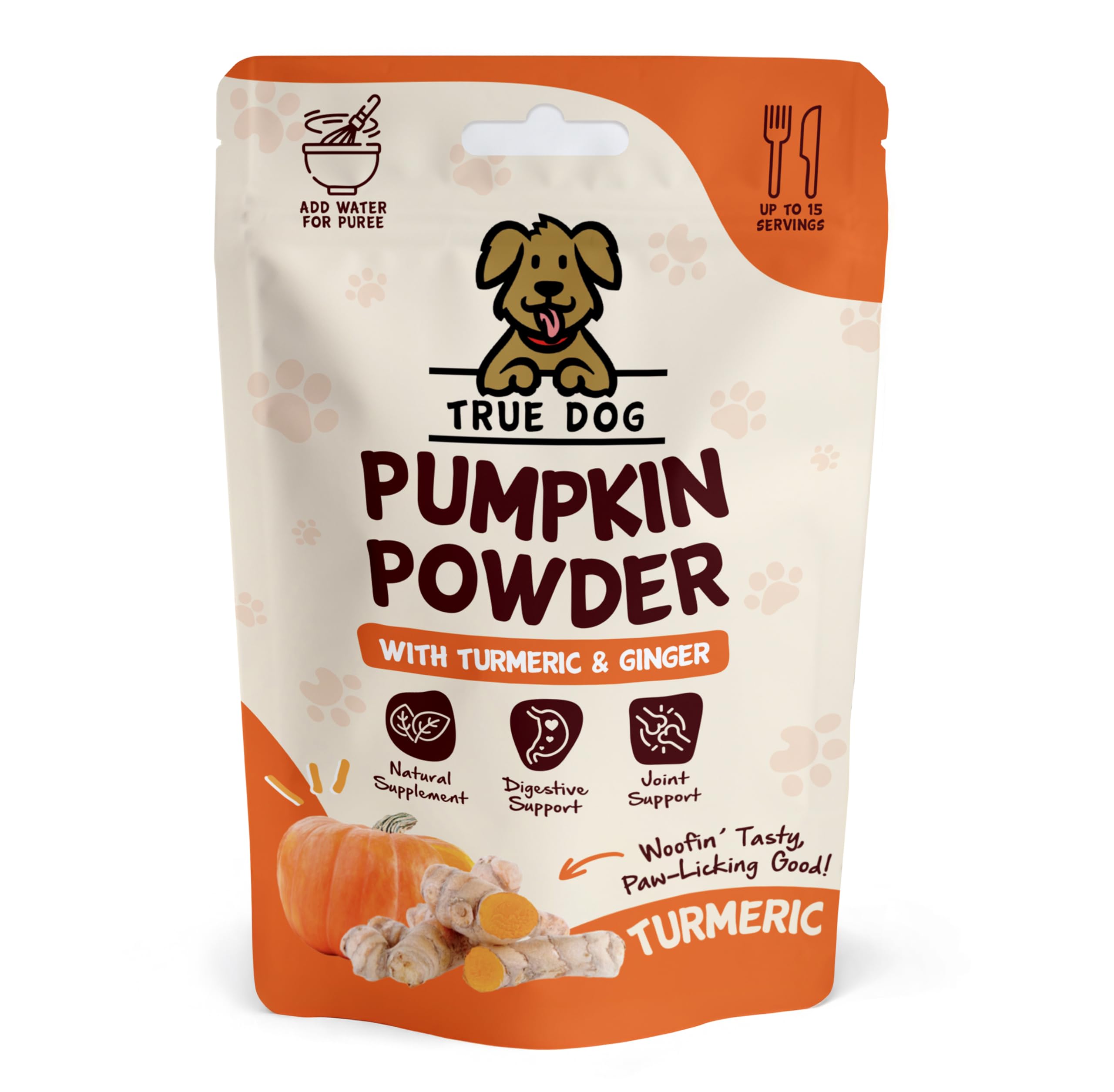 True Dog Pumpkin Powder with Turmeric 300g | Natural Pumpkin Puree Powder for Dogs, Digestive Supplement, Stool Firming, High Fibre Dog Food Topper, Manufactured in the UK