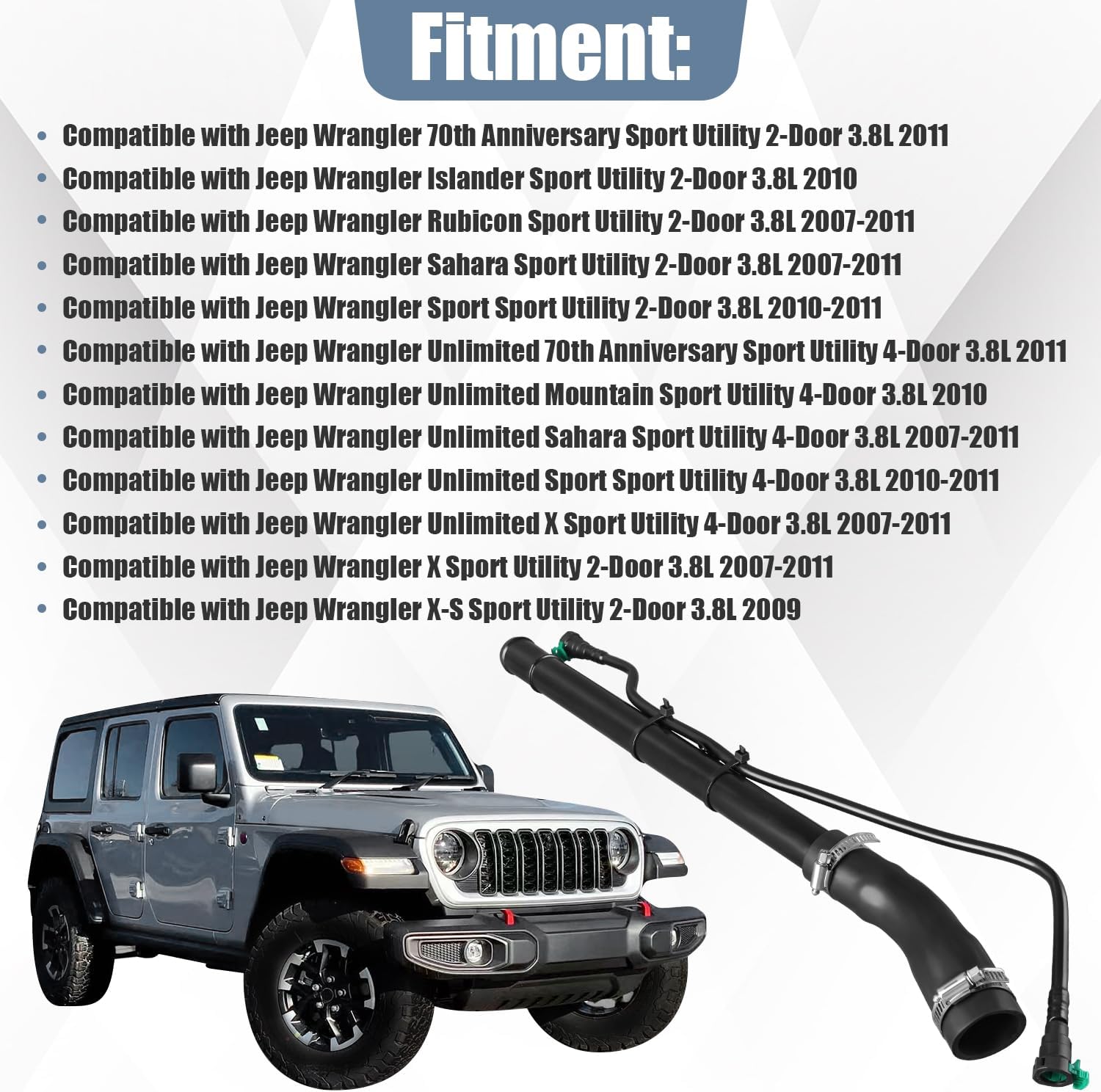 52060489AH Gas Tank Fuel Filler Neck Pipe Hose Compatible with Jeep Wrangler 3.8L 2007 2008 2009 2010 2011 Replaces 52060489AD 52060489AF 52060489AE 52060489AG