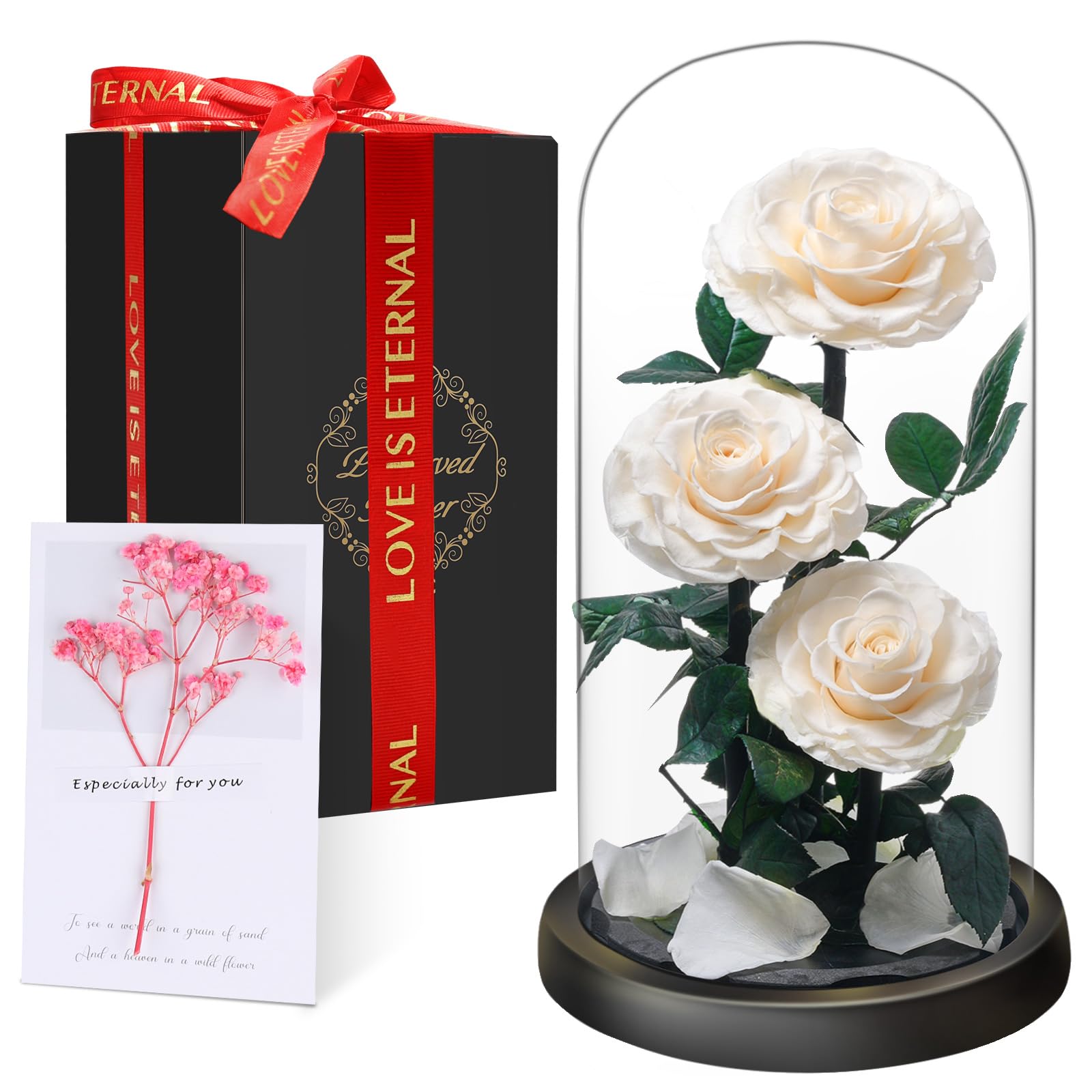 Echte gestabiliseerde roos met ledlampen, eeuwige roze bloemen, mooi en beest, cadeau voor haar, cadeau-ideeën voor Valentijnsdag, verjaardag, verjaardag voor vrouw, vriendin, feest