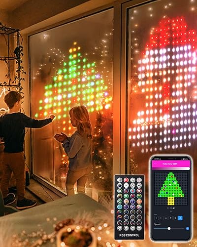 Miniatura 1 de Luces de cortina LED, luces inteligentes de Navidad con patrón, control por aplicación, 400 LED, bricolaje, tira de luces RGB conectables para