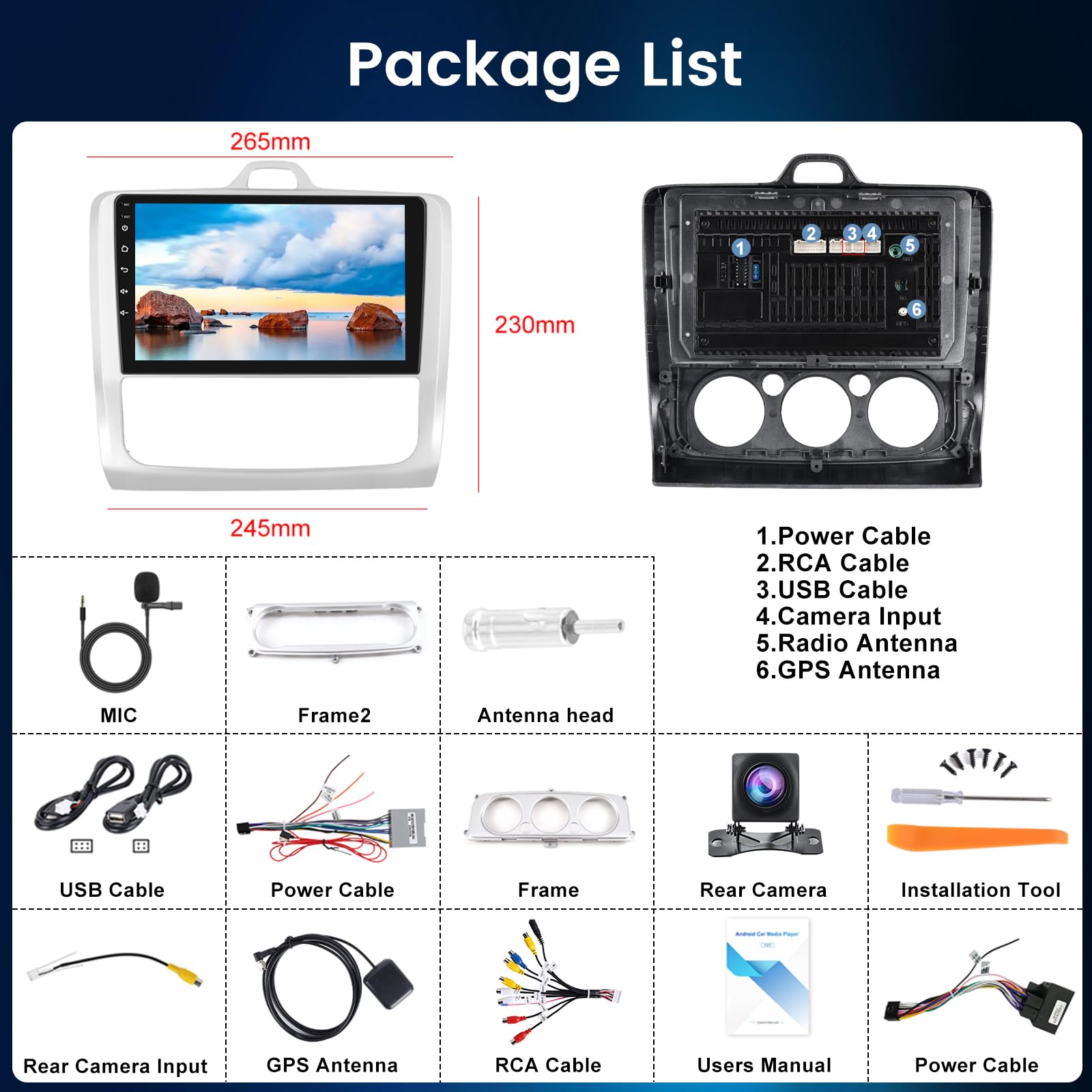 NHOPEEW 4+64G Radio de Coche para Ford Focus 2004-2010 - Radio Android de 9 Pulgadas con Inalámbrico Carplay y Android Auto - Mirror Link 32EQ DSP Pantalla Dividida + Cámara de Reversa & Micrófono