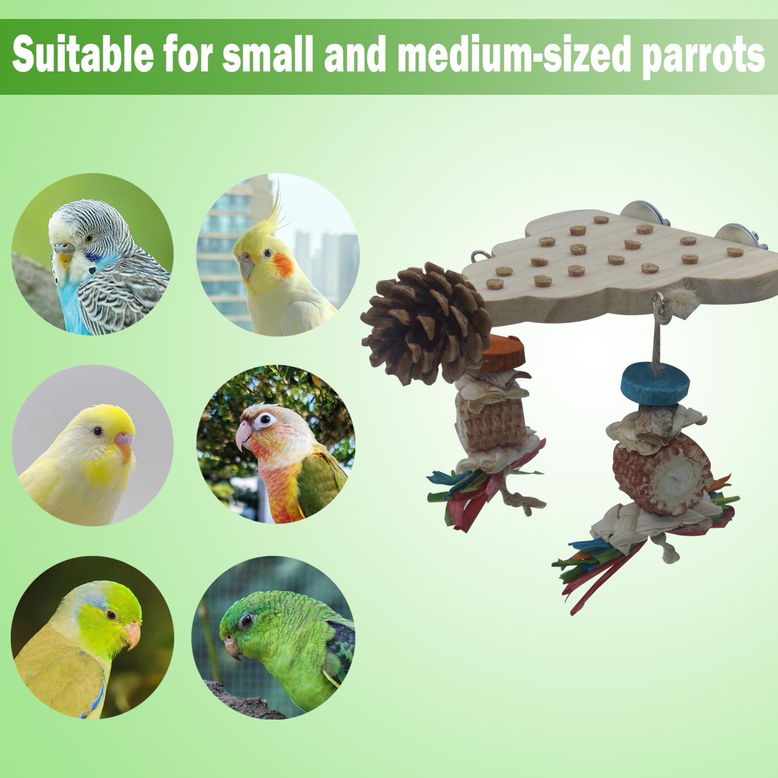 Parrot Toys, Parrot Wooden Toys Long Tailed Bird Toys with Pure Natural Corn Sticks and Pure Natural Pine Cones, Fun Bird Cage Accessories - image 5