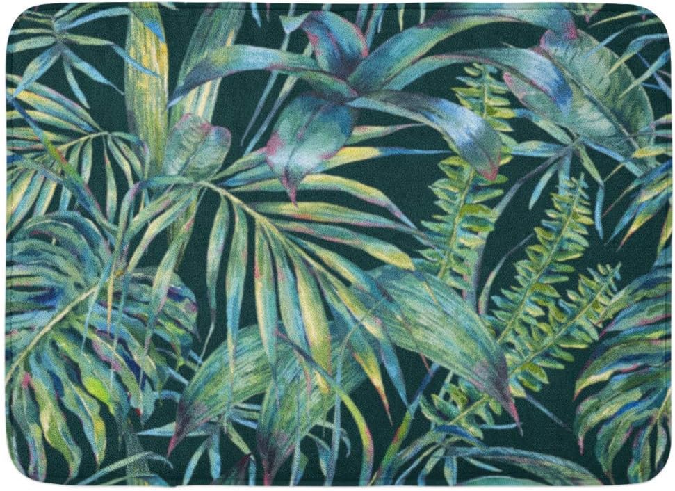 AoLismini Doormats Bath Rugs Outdoor/Indoor Door Mat Natural Leaves Exotic Watercolor Green Tropical Ferns Dense Jungle Hand Botanical Summer Bathroom Decor Rug Bath Mat