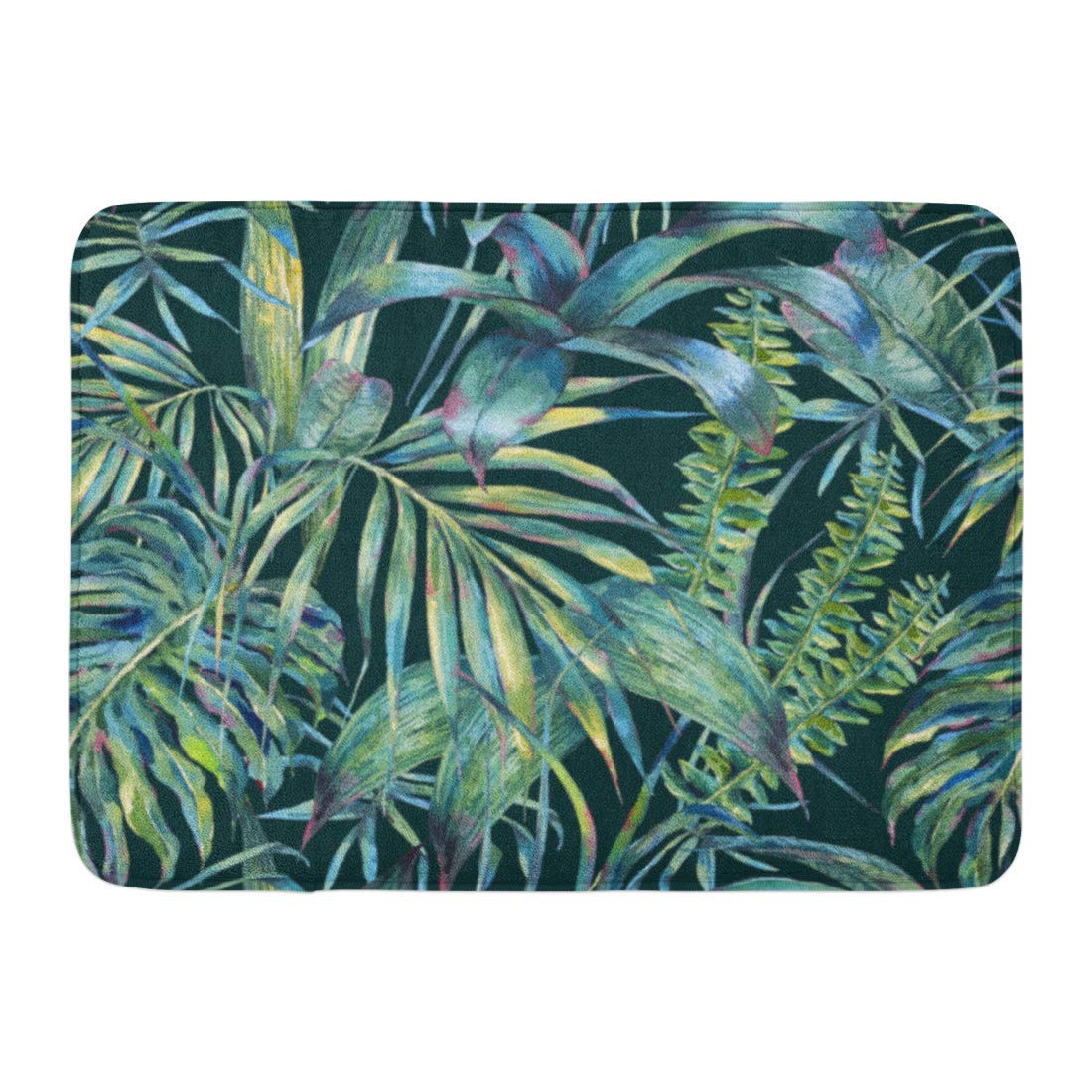 AoLismini Doormats Bath Rugs Outdoor/Indoor Door Mat Natural Leaves Exotic Watercolor Green Tropical Ferns Dense Jungle Hand Botanical Summer Bathroom Decor Rug Bath Mat