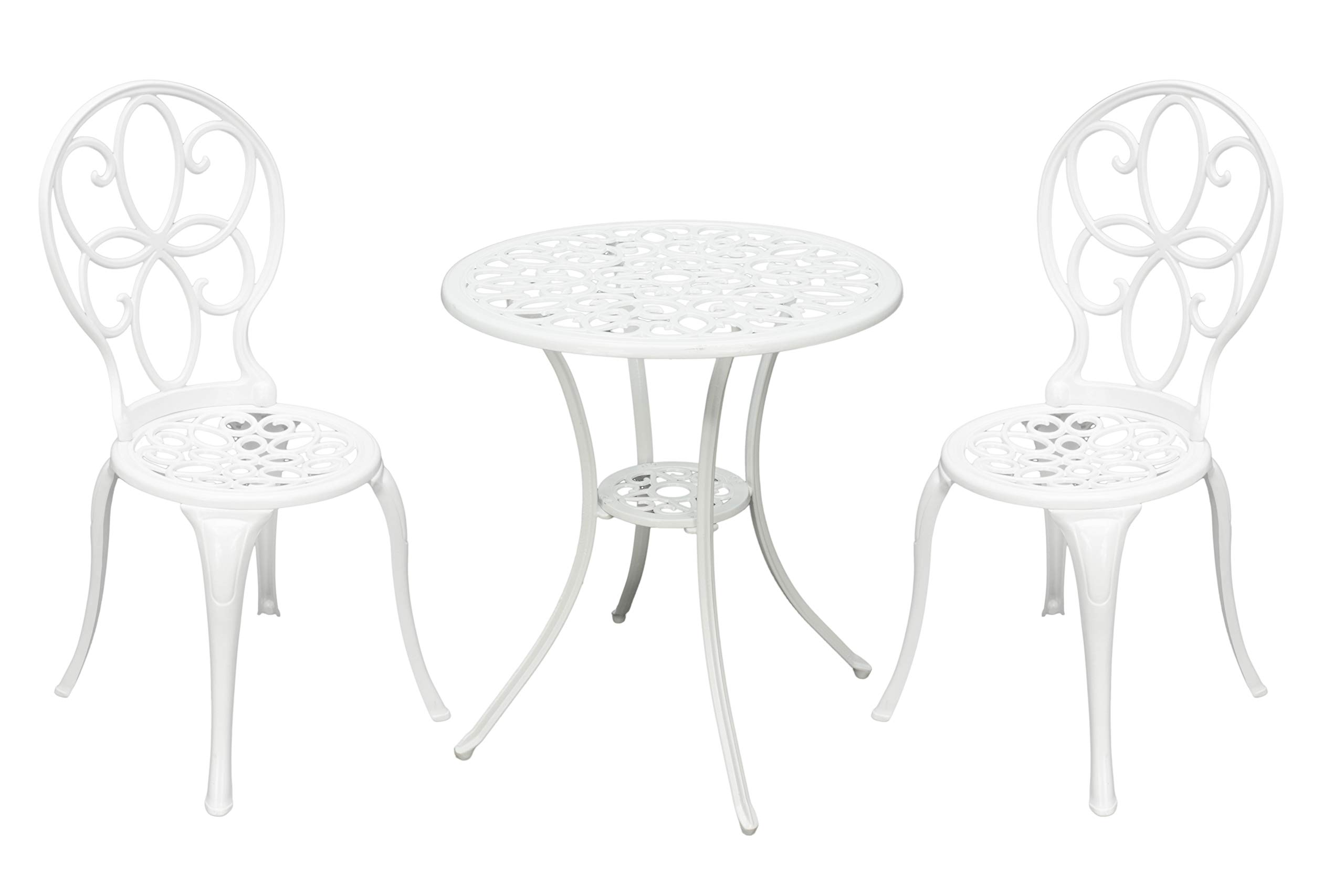 Signature Homes and Gardens SH&G Rayleigh 2 Seat Bistro Set | 3 Piece Round Table & Chairs | White Aluminium with Cream Cushions | Indoor & Outdoor