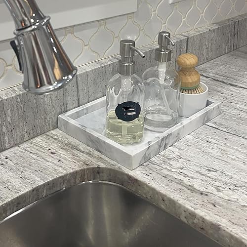 Miniatura 6 de JEUIHAU Bandeja de mármol de 9.8 x 5.9 x 1.2 pulgadas, bandeja de piedra de mármol natural antideslizante, bandeja rectangular decorativa de