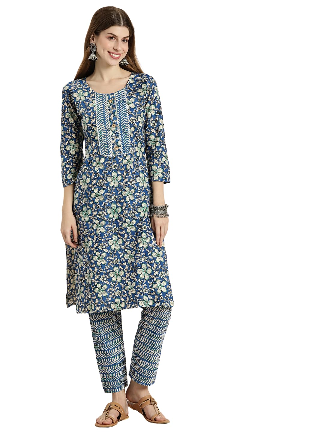 Shiv Textiles Pure Cotton Kurta Set For Women(9002-Rblue-M)