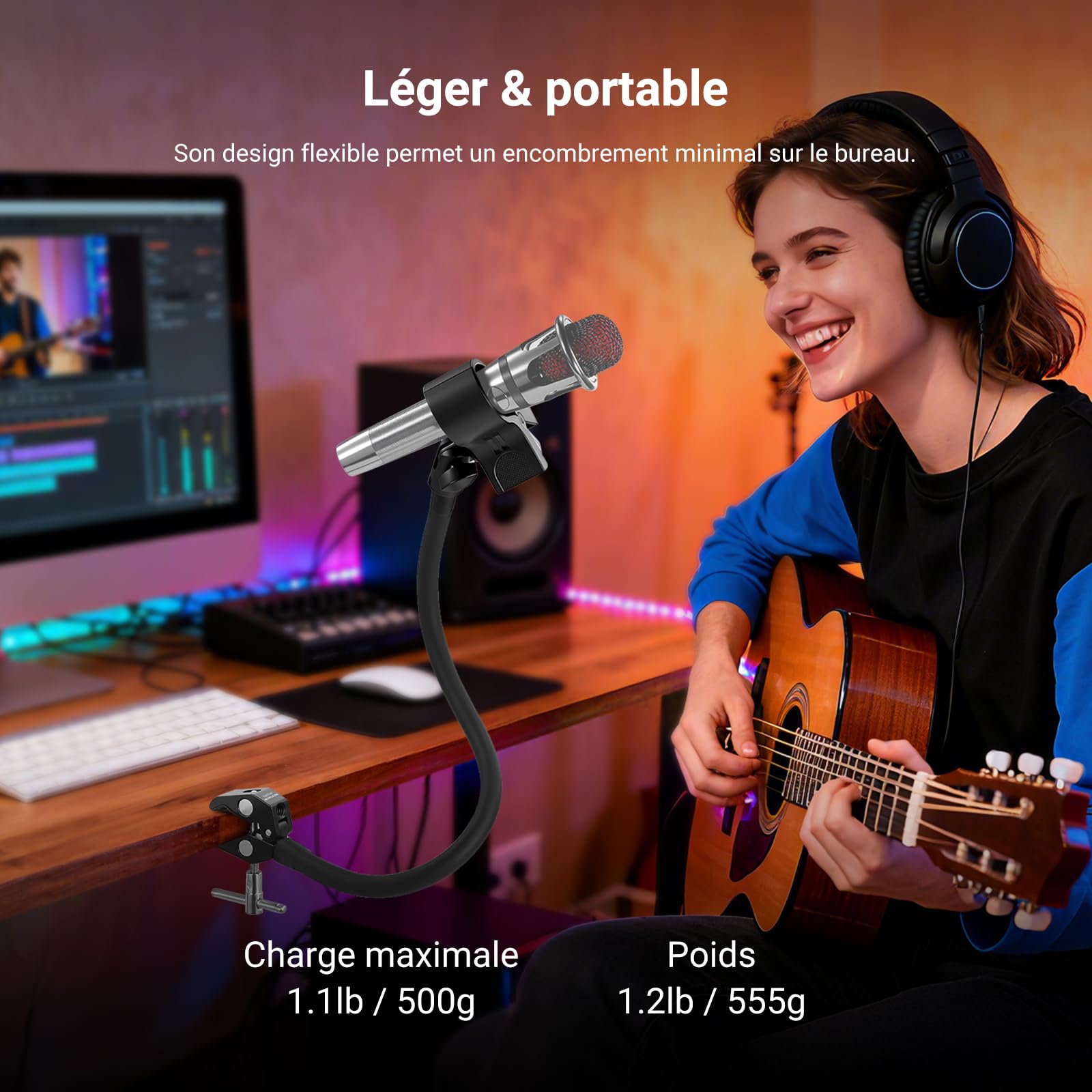 NEEWER Support microphone de table avec bras flexible, support micro de bureau réglable avec clip et adaptateur 1/4" à 5/8" compatible avec Shure Razer Seiren Mini Audio Technica AT2020, MS042