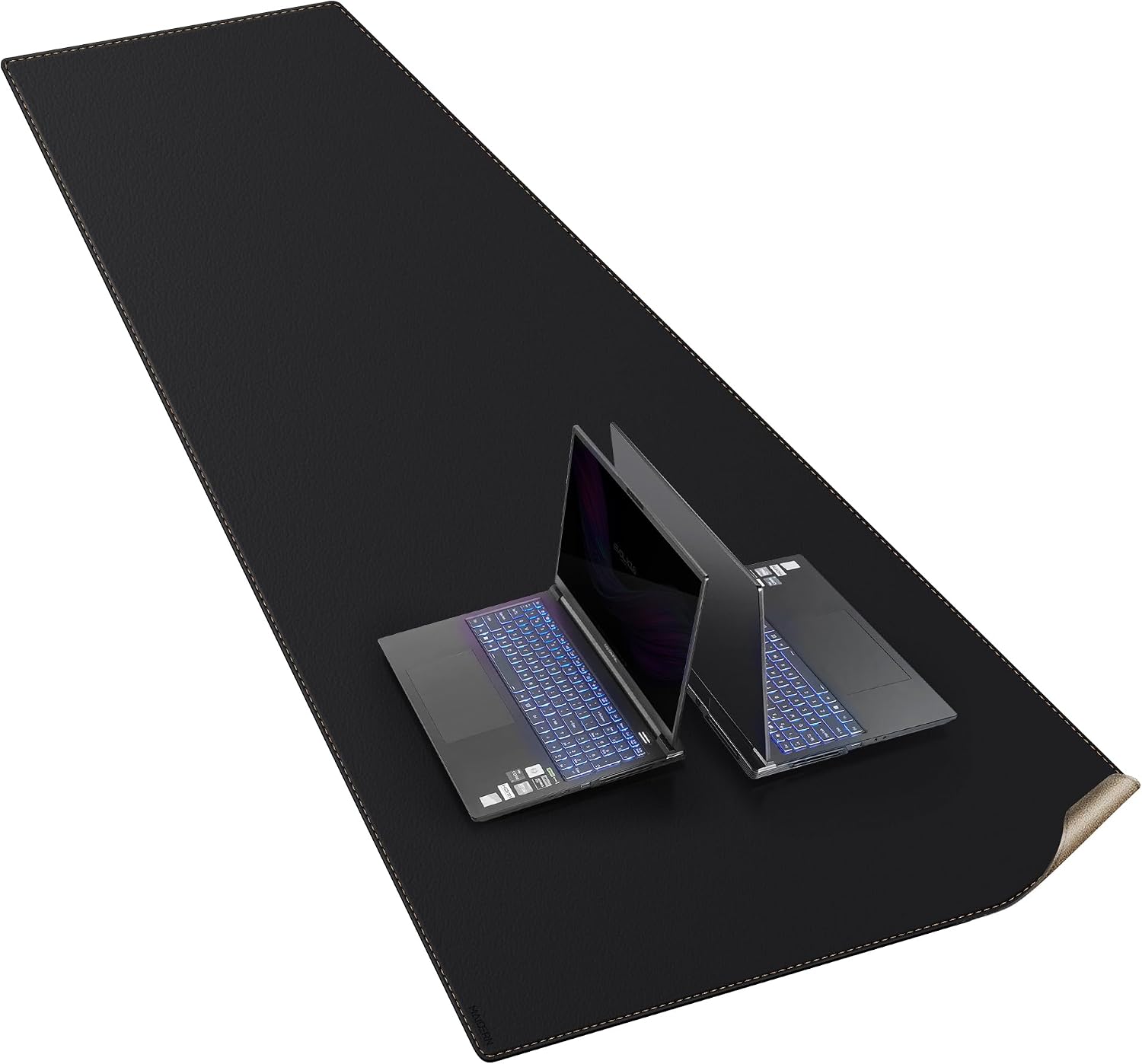 MAIDERN Cork & Leather Desk Mat,74.8” x 27.5” Large Desk Pad (Black)
