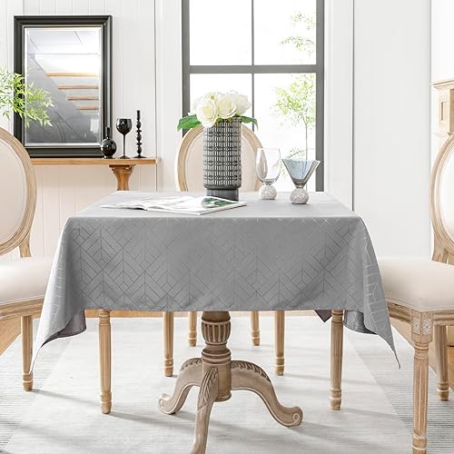 Miniatura 130 de Mantel Redondo Dorado Mantel de Mesa con Patrón de Hojas Borde Festoneado Sedoso Suave Impermeable Lavable 50 Pulgadas Cubierta de Mesa de Tela