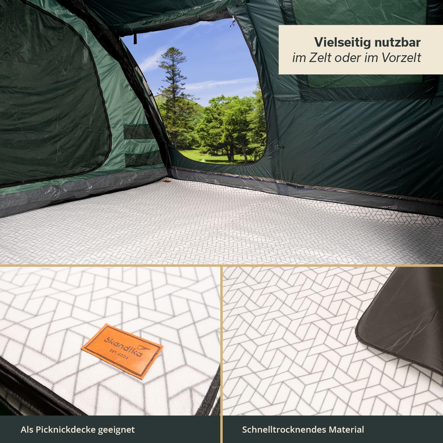 skandika Alfombra para Tienda de campaña | Outdoor, con Forro Polar Suave al Tacto, Resistente a la Intemperie y al Agua, con Bolsa de Almacenamiento (300 × 300 cm)
