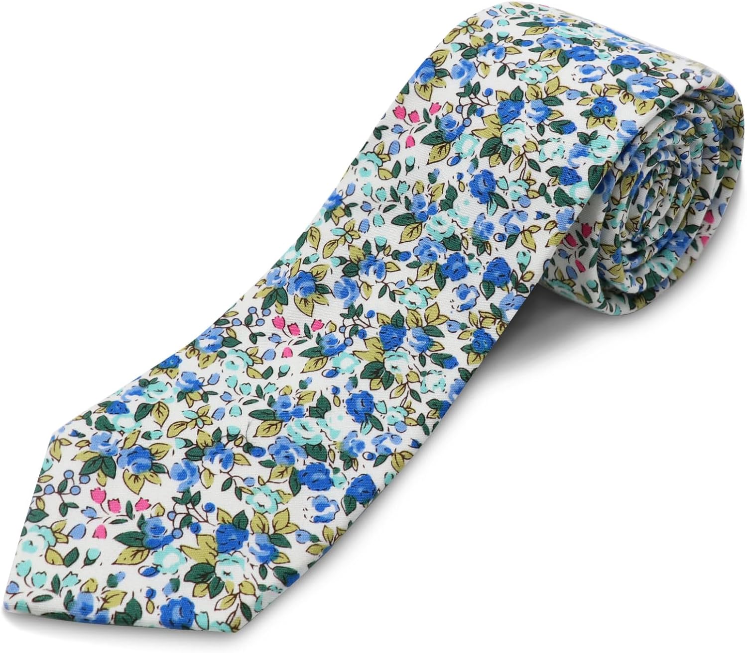 Cotton Floral Ties for Men 2.76" Men's Skinny Tie Linen Flower Printed Neck Tie for Wedding Dating Party