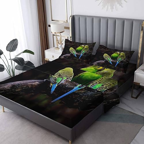 Z3-&-299 - Juego de sábanas y fundas de almohada estampadas de 4 piezas, sábana bajera ajustable de microfibra suave con bolsillo profundo, sábana