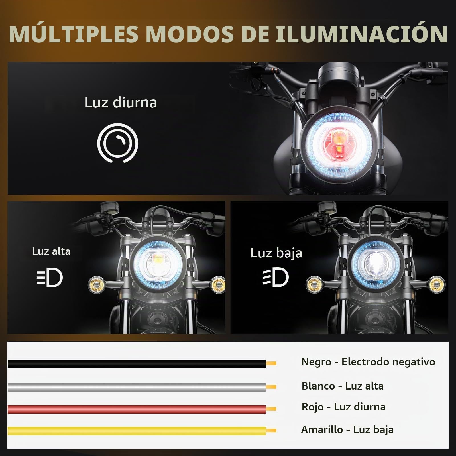 DREAMIZER Faro LED para Motocicleta de 5.75 Pulgadas con Soportes, Luz Universal Impermeable Compatible con Harley Yamaha Honda Cafe Racer Bobber Chopper.