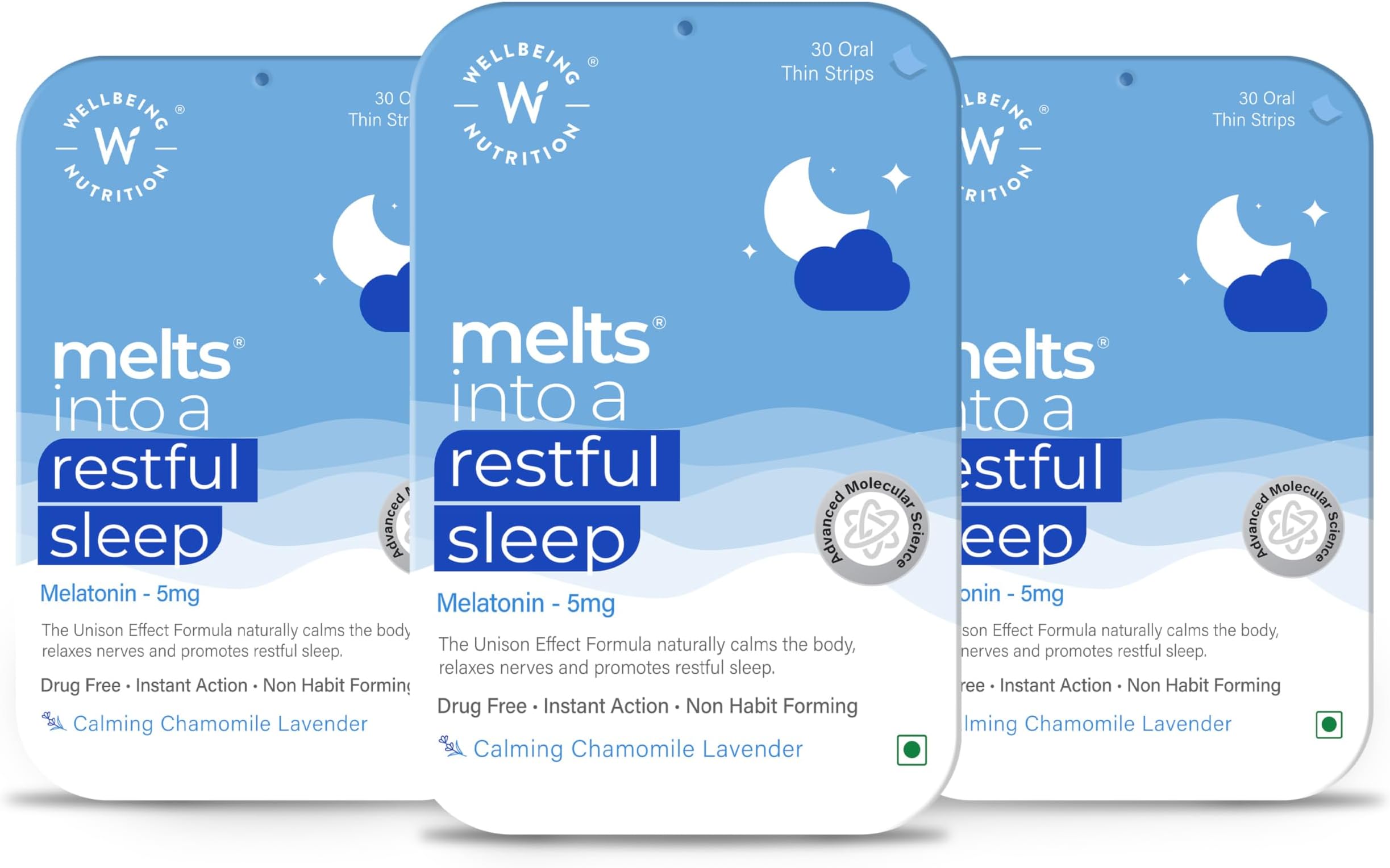 Wellbeing Nutrition Melts Restful Sleep Strips | Plant-Based Melatonin 10mg for Better Sleep & Stress Relief with Chamomile, Tagara, L-Theanine | Helps You Fall Asleep Fast | 90 Oral Thin Strips