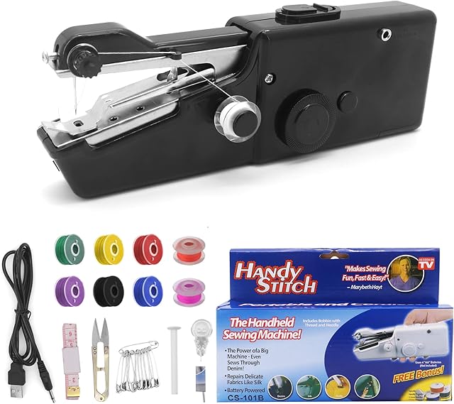 Handheld Sewing Machine, Bemodst Portable Mini Sewing Machine, Beginner Cordless Sewing Electric Sewing Tool with USB Port and Sewing Accessories for Quick Fixes on Clothing,Curtains,Leather etc,BLack