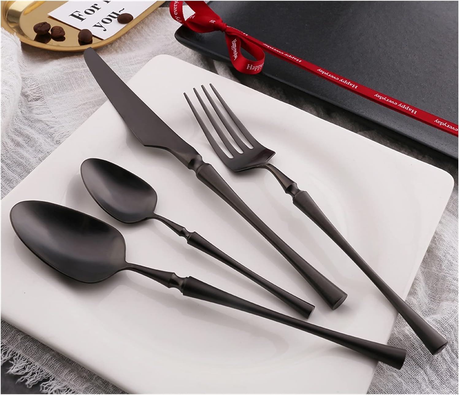 Party 24Pcs/set Black Cutlery Set Stainless Steel Dinnerware Set Gold Flatware Fork Knife Spoon Wedding Silverware Set Outstanding (Color : BLACK24PCS) (Silver24pcs)