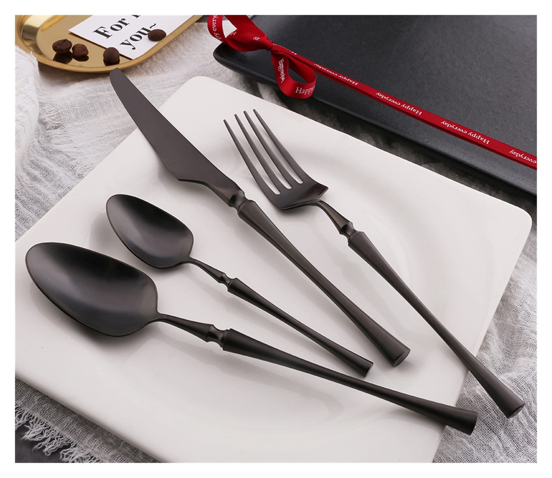 Genérico Juego De Cubiertos De Acero Inoxidable, Cubiertos para Fiestas De 24 Piezas, Cubiertos para Banquetes De Boda, Cuchillo, Tenedor Y Cuchara De Acero Inoxidable Duraderos