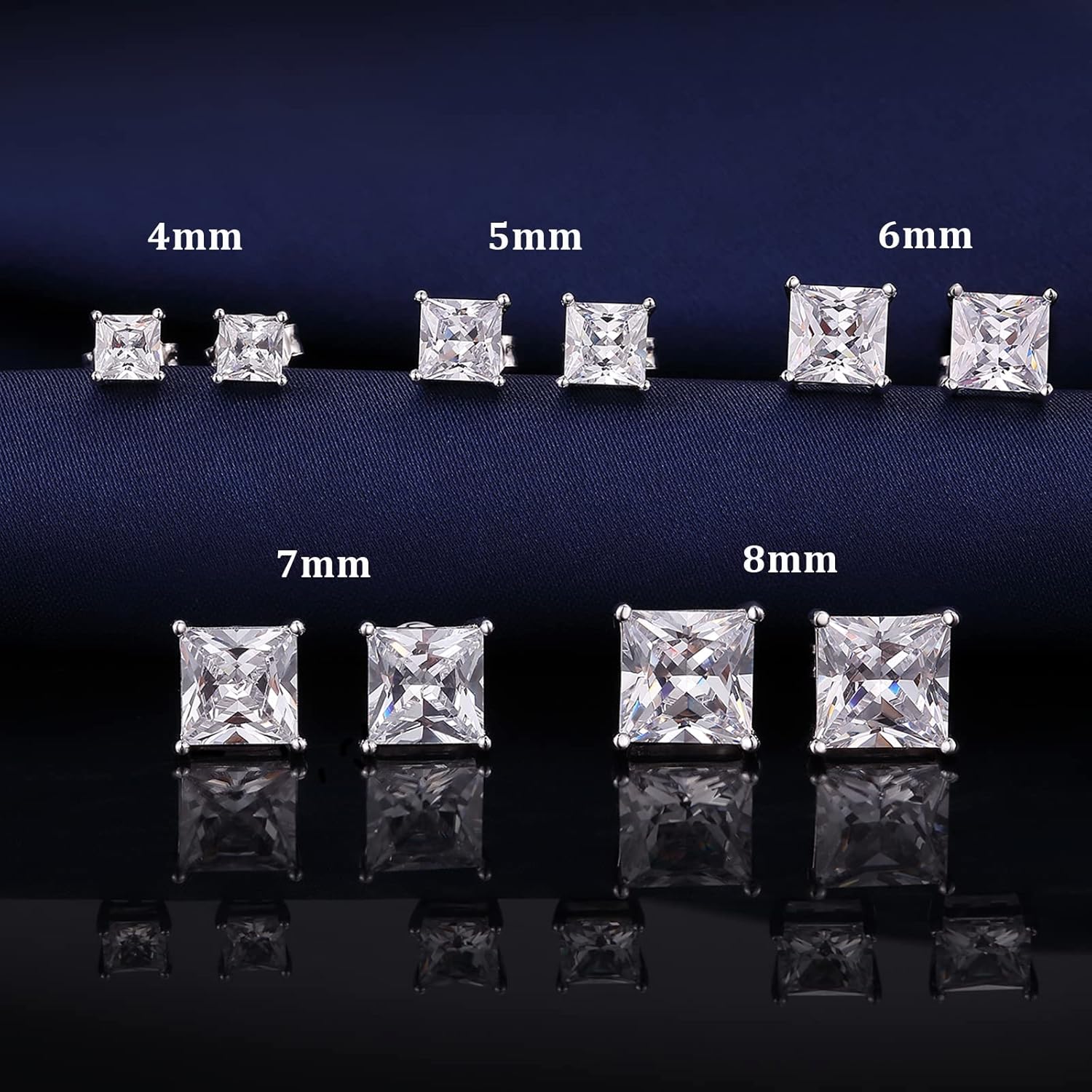 925 Sterling Silver Stud Earrings for Women & Men | Hypoallergenic Cubic Zirconia Earrings | 4MM, 5MM, 6MM, 8MM