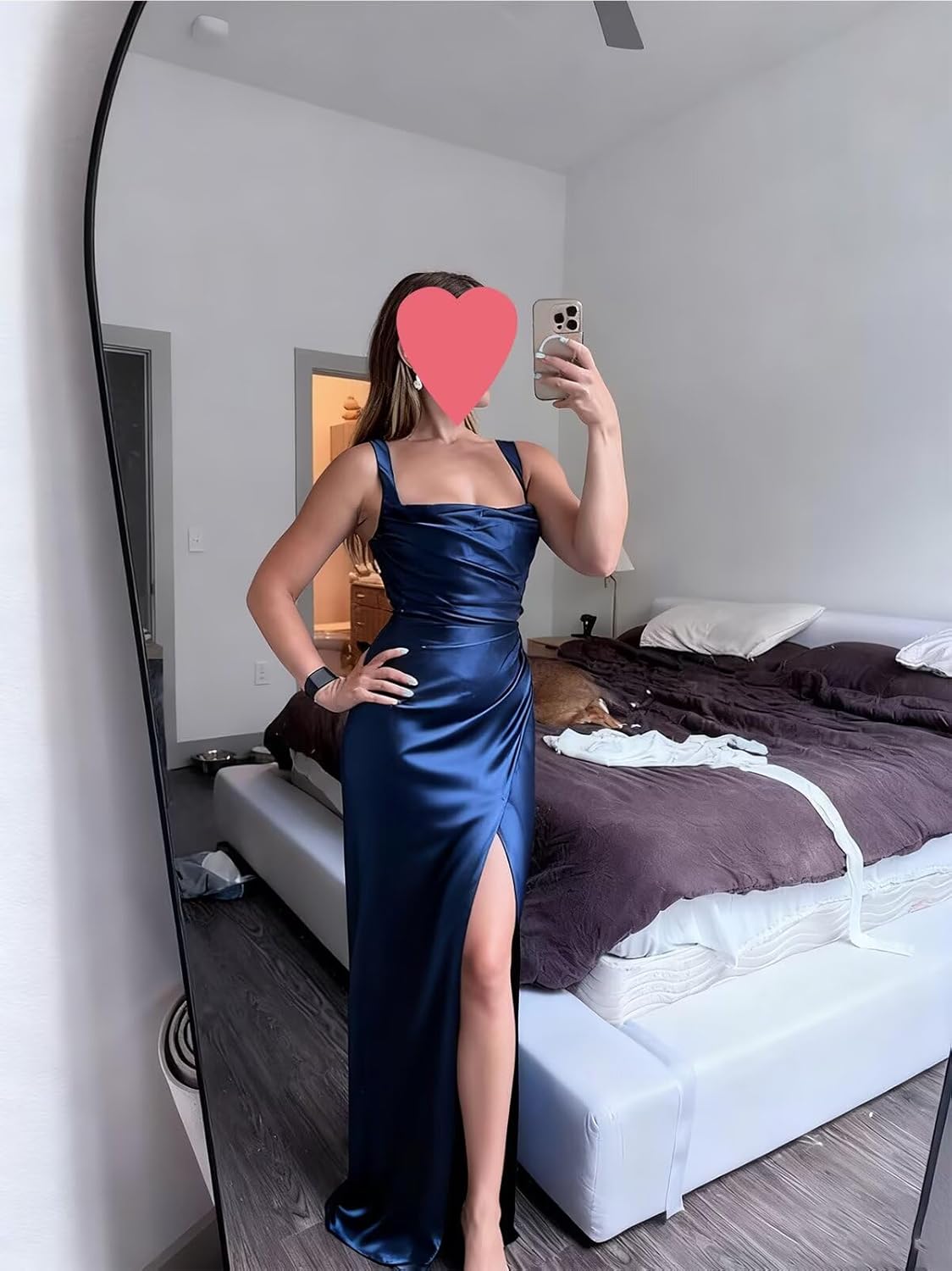 Xijun Satin Bridesmaid Dresses with Scarf Mermaid Spaghetti Straps Square Neck Pleated Long Prom Formal Dress - Image 5