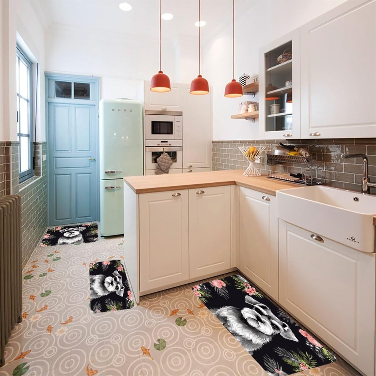 Schnauzer Kitchen Rugs Sets of 3 Non Slip Kitchen Mats for Floor Farmhouse Kitchen Sink Mat Thick Comfort Standing Mat for Laundry Room Hallway Bathroom