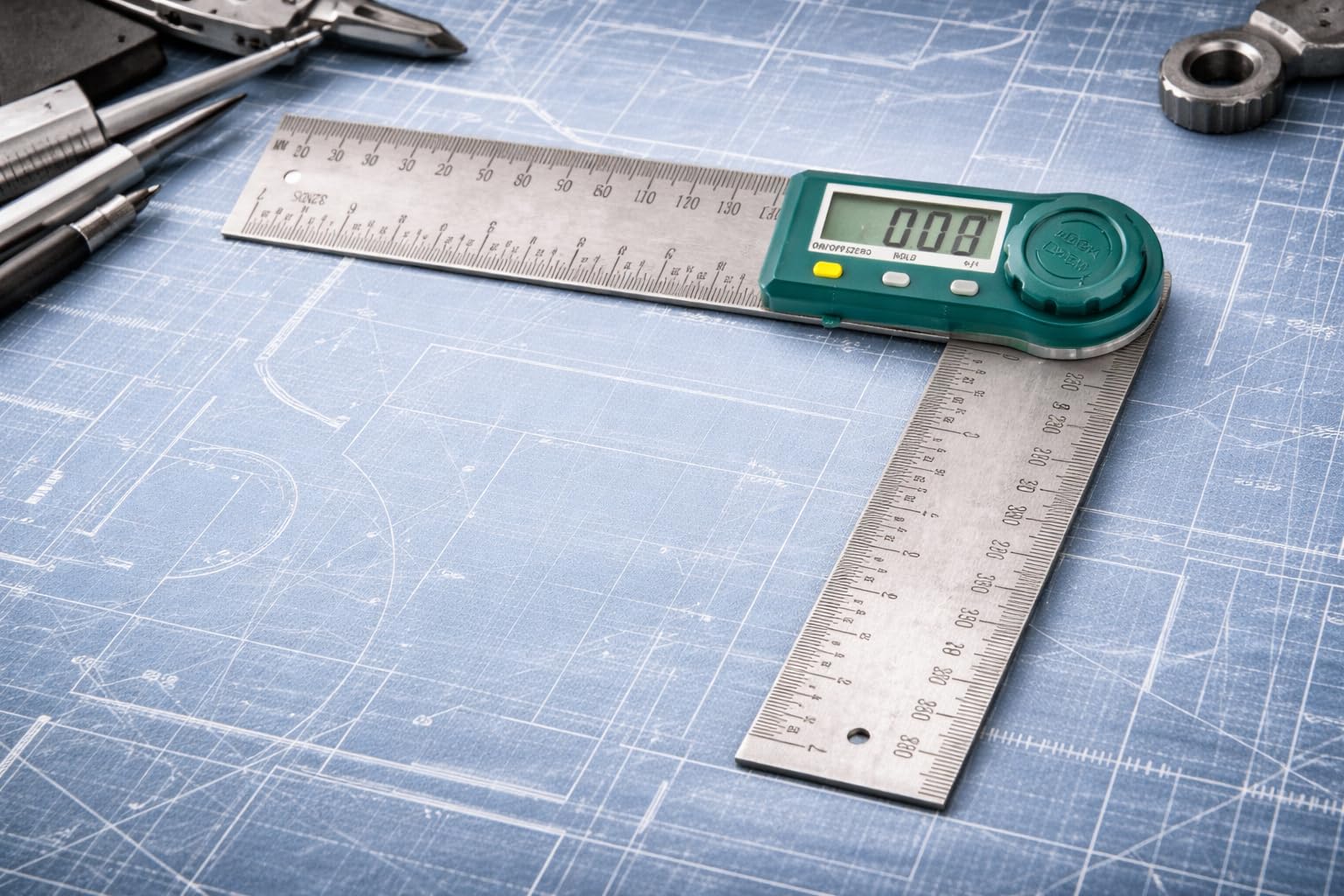 Digital Angle Protractor Ruler, 200mm Stainless Steel Electronic Angle Finder with 360° Measurement, Zeroing & Locking Function