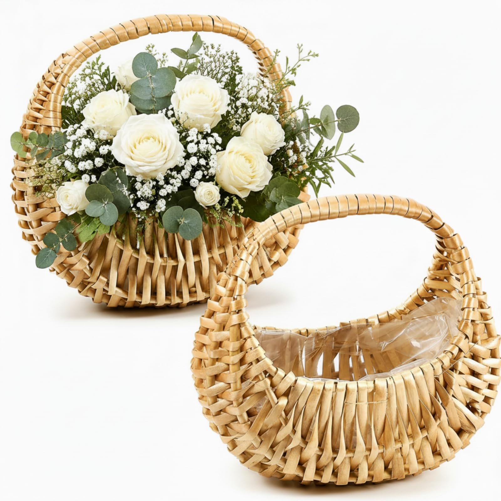 Taiyin 2 Pack Flower Girl Basket with Handle, 6.7 x 6.5 x 4.3 Inch