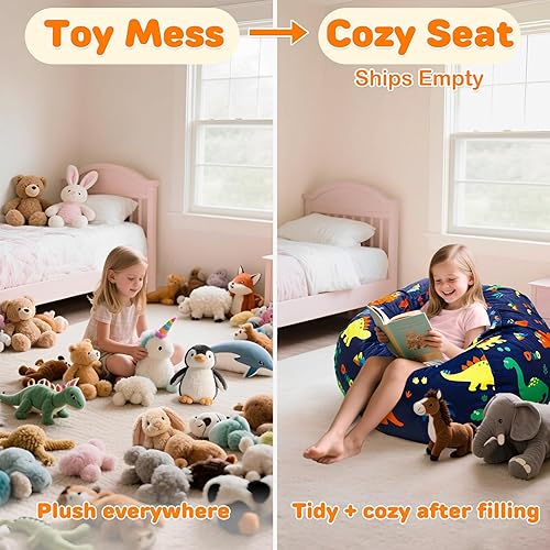 Miniatura 6 de Lukeight Dinosaur Stuffed Animals Storage Bean Bag Chair Cover Only (Ships Empty, No Filling) - Velvet YKK Zipper Beanbag Cover for Toddlers and