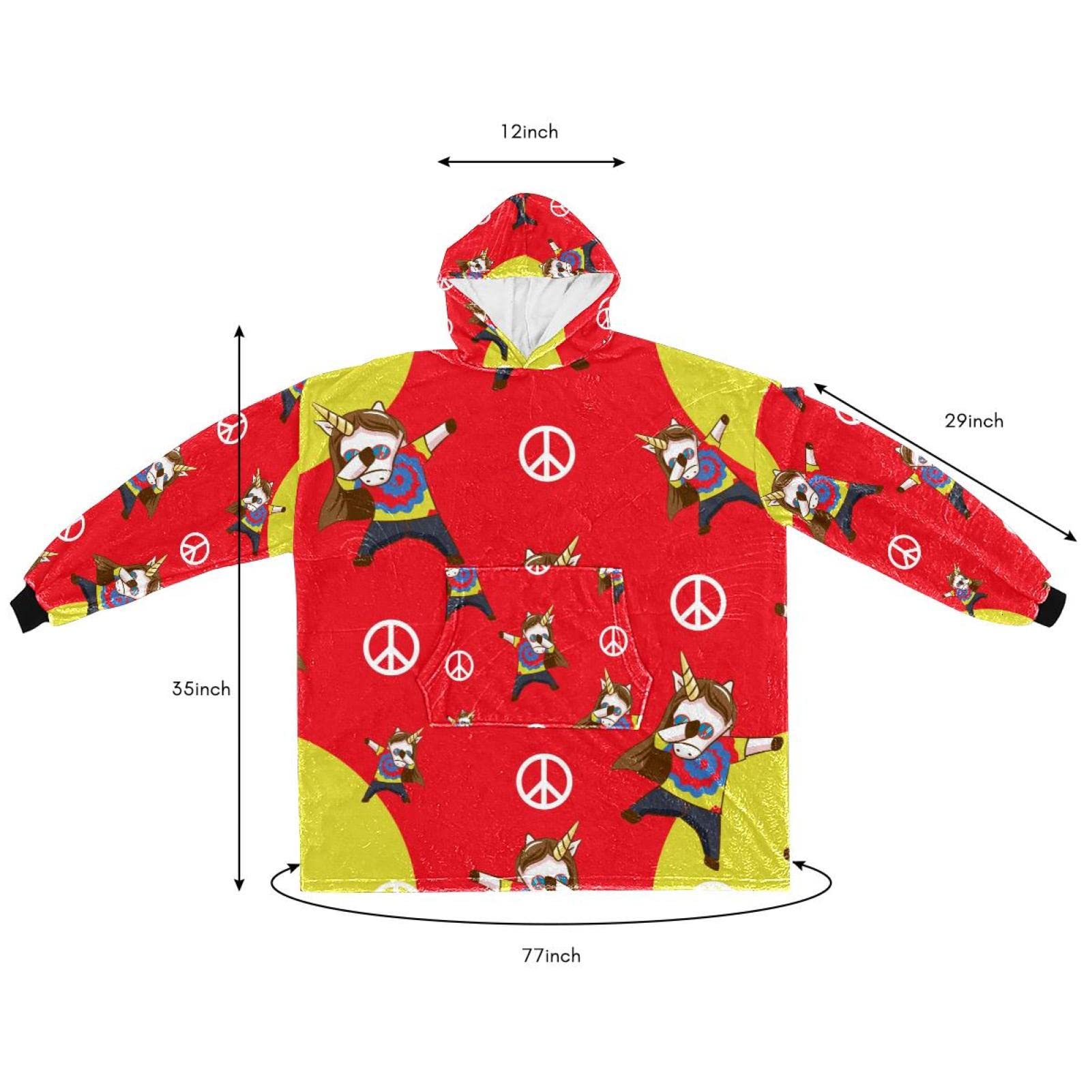 Felpa con cappuccio oversize, coperta con cappuccio in flanella Sherpa con cappuccio e tasca per adulti, uomini e donne, modello hip hop con unicorno