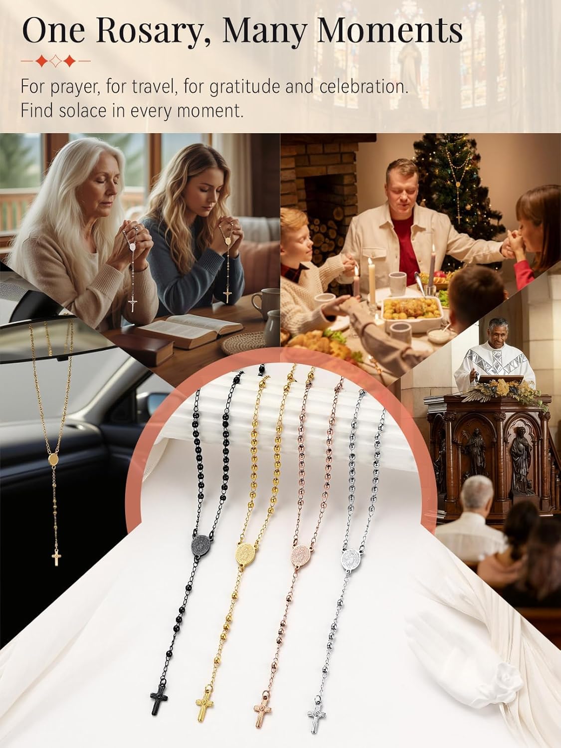 FaithHeart Virgin Mary Rosary for Women, Gold/Silver/Rose Gold/Black Stainless Steel Rosary Necklace for Women Dainty Catholic Gifts with Pray Card and Gift Box - Image 3