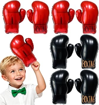 4 Pairs of Inflatable Boxing Balloons, Wrestling Ring Accessories and Birthday Decorations, Red and Black Balloons as Wrestling Gifts