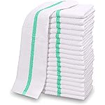 GOLD TEXTILES New Cotton Blend White Restaurant Bar Mops Kitchen Towels (12, Green Stripe)