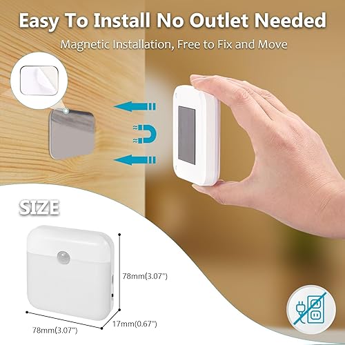 Miniatura 6 de Luz nocturna con batería recargable USB para interiores, con sensor de movimiento adhesivo, sin necesidad de enchufar a la pared, mini luces de