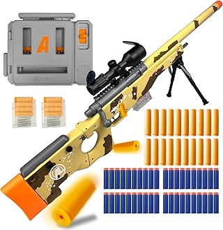 AGM MASTECH AWM Soft Bullet Toy Gun, Empty Shell Ejecting Design, Enhanced Scope, Dart Loader, 40 Soft Foam Darts, 20 Shells, 2 Magazines. Blasting Toy Foam Blaster for Boys and Girls (Yellow)