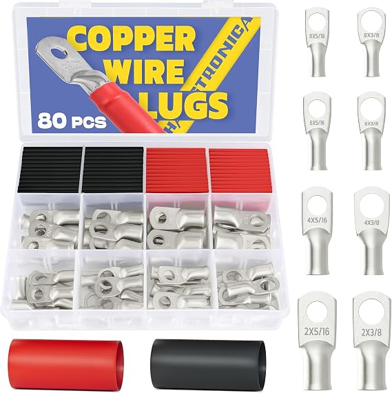 haisstronica Battery Cable Lug Crimping Tool+220PCS Battery Cable Ends Kit+80PCS Tinned Copper Wire Lugs