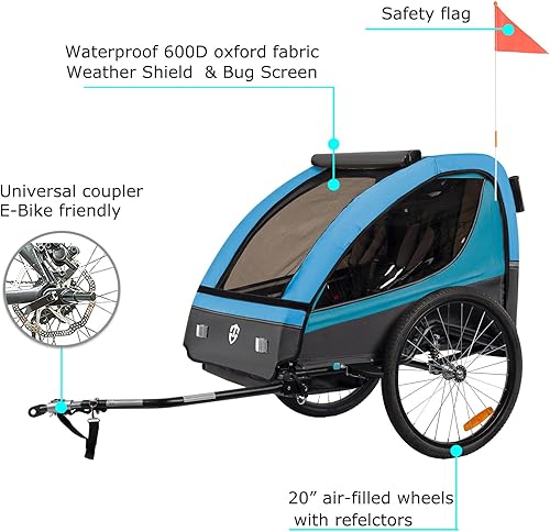 Miniatura 3 de TIGGO VS - Remolque y cochecito de bicicleta de suspensión 2 en 1, asiento doble para niños pequeños, niños, portabicicletas para niños