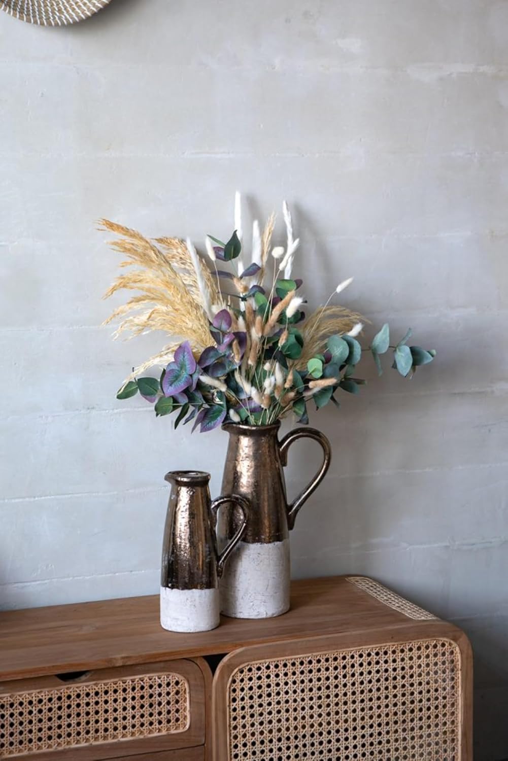 Two Tone Metallic Terracotta Pitcher - 11" - White and Bronze