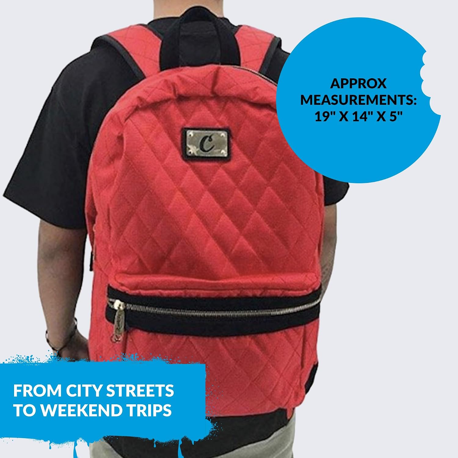 COOKIES V3 Quilted Backpack – Quilted Nylon with Gold Trim & Emblem, Micro Suede, Double Zippers, Carbon Fiber Lining, Large Odor Proof Travel Bag for City, School, Work, & Weekend Trips – Red